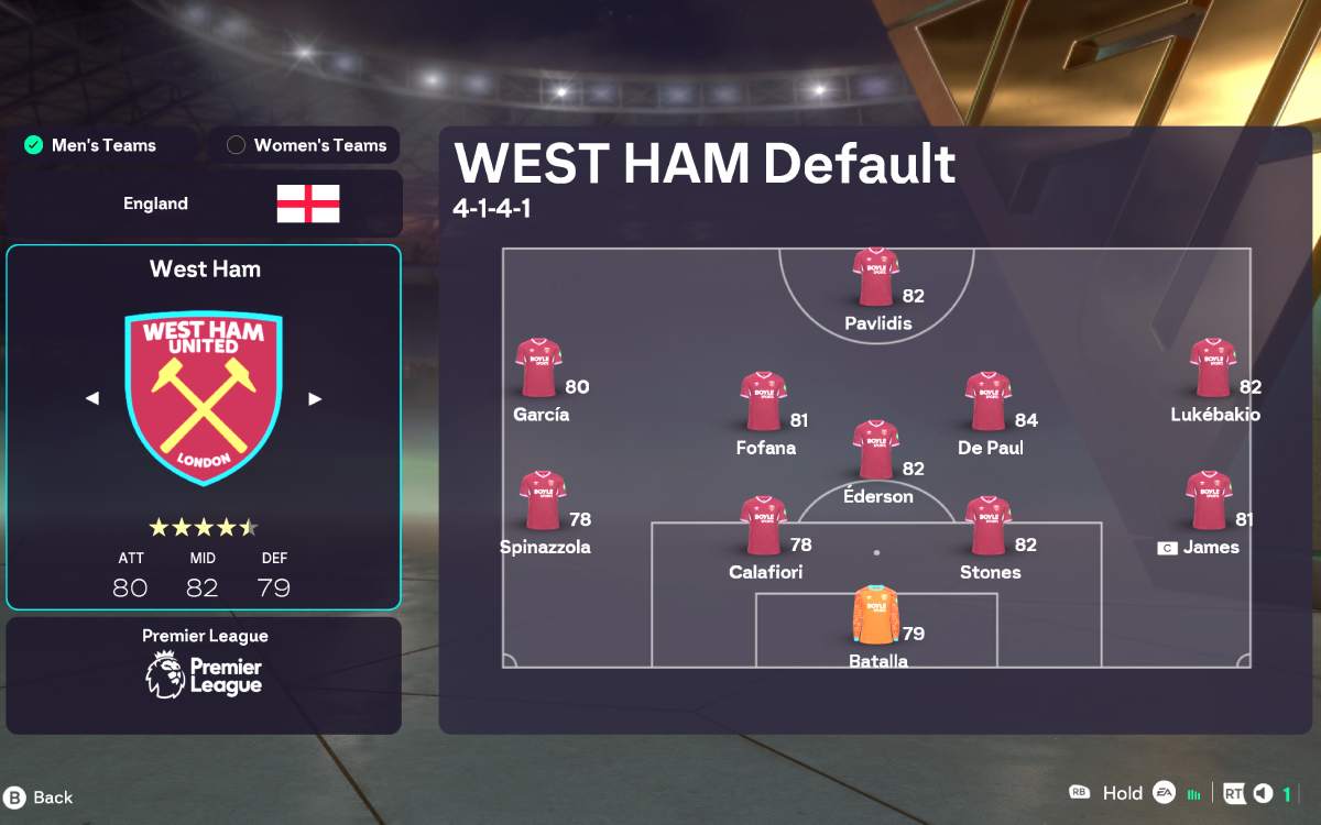 EA FC squad screen showing mirrored squad